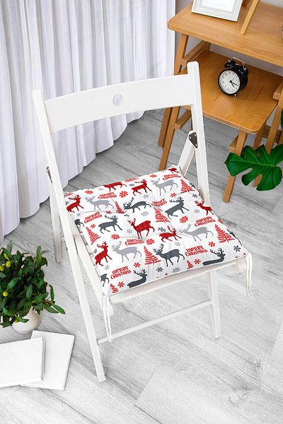 Realhomes New Year's Deer And Trees Themed Fluffy Square Chair Cushion