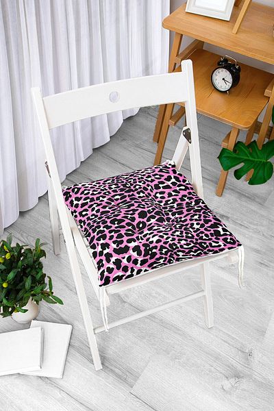 Realhomes Pink Colored Leopard Patterned Modern Fluffy Chair Cushion