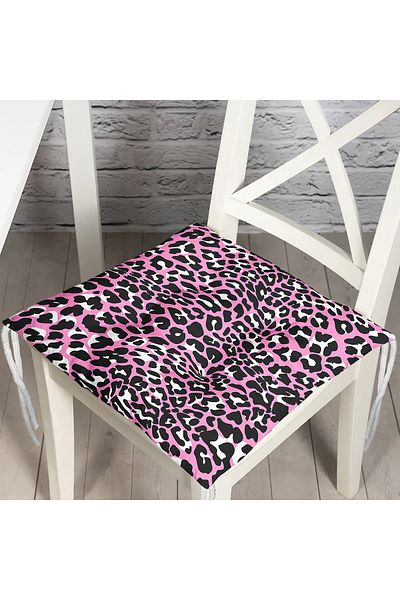 Realhomes Pink Colored Leopard Patterned Modern Fluffy Chair Cushion