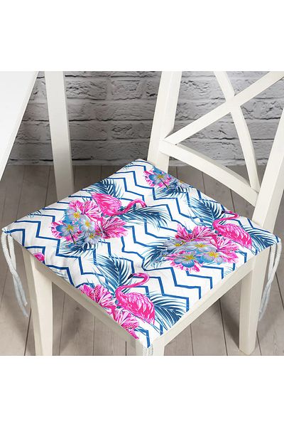Realhomes Zigzag Floor Flamingo Printed Fluffy Square Chair Cushion