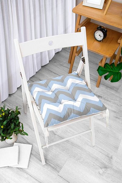 Realhomes Blue Gray Zigzag Patterned Digital Printed Decorative Fluffy Chair Cushion
