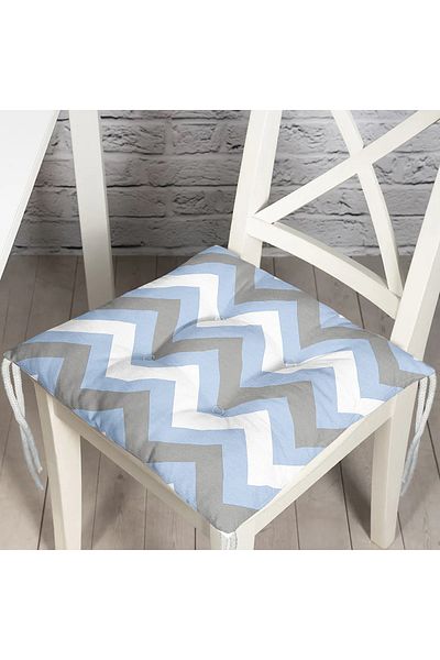 Realhomes Blue Gray Zigzag Patterned Digital Printed Decorative Fluffy Chair Cushion