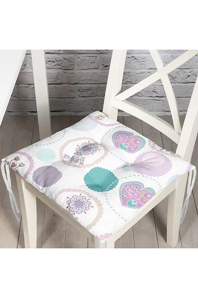Realhomes Pastel Colored Round Flowers Digital Printed Pouf Chair Cushion