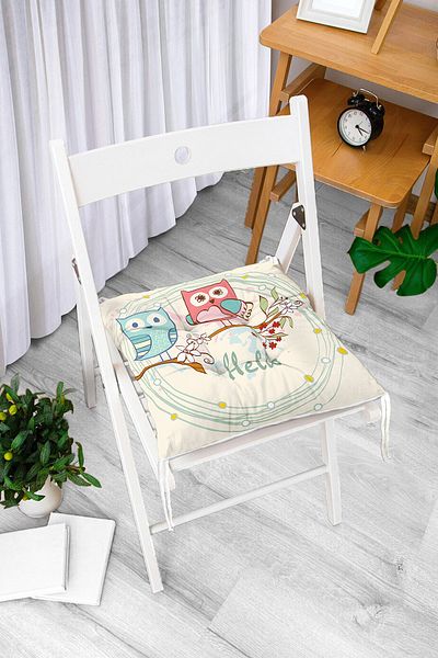 Realhomes Owl Patterned Digital Printed Fluffy Square Chair Cushion
