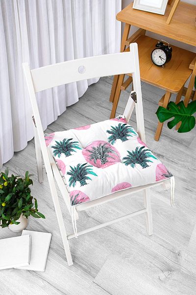 Realhomes Polka Dot Palm Patterned Fluffy Square Chair Cushion