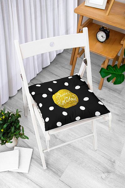 Realhomes Digital Printed Fluffy Chair Cushion with Sweet Holiday Design on Black Background