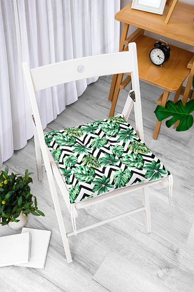 Realhomes Zigzag Black and White Stripe Themed Leaf Drawing Fluffy Chair Cushion