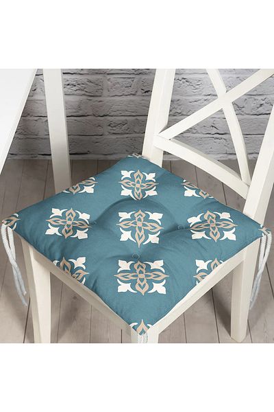 Realhomes Puffy Square Chair Cushion with Damask Pattern Motif
