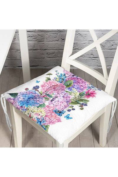 Realhomes Lilac Color Cluster Lily Patterned Digital Printed Pouf Chair Cushion