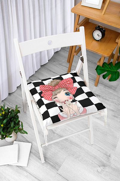 Realhomes Checkered Fashion Girl Digital Printed Modern Fluffy Chair Cushion