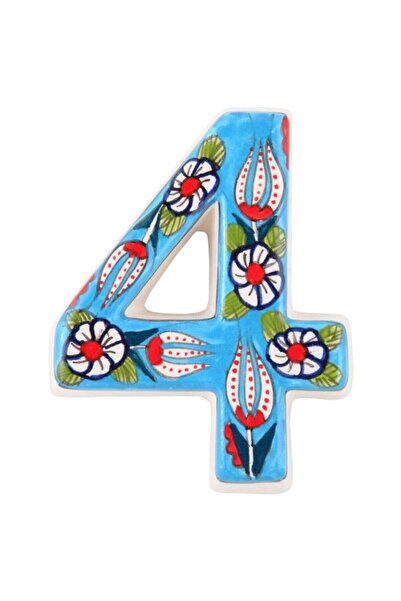 Yılmazel Numărul ușii din ceramică realizat manual, numerele ușilor 4 albastru