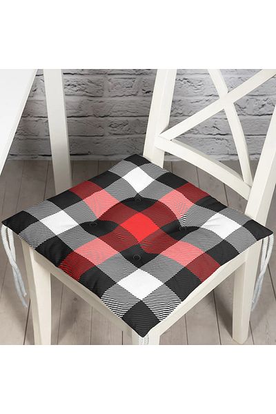 Realhomes Black Red White Plaid Patterned Fluffy Square Chair Cushion