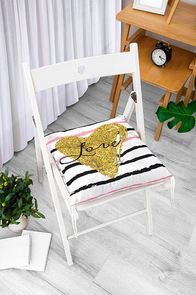 Realhomes Love Gilded Heart Model Digital Printed Modern Pouf Scaun Perna