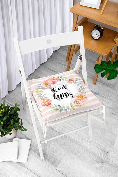 Realhomes Think Happy Printed Fluffy Chair Cushion with Flower Motif