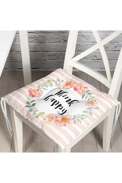 Realhomes Think Happy Printed Fluffy Chair Cushion with Flower Motif