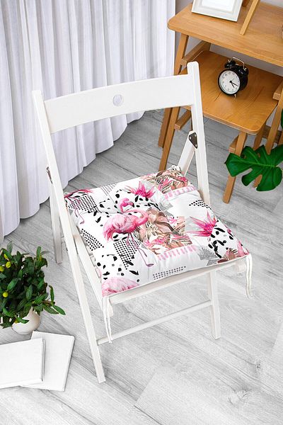 Realhomes Honeycomb Themed Fluffy Square Chair Cushion with Flamingo Motif