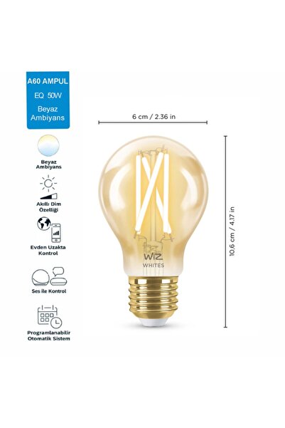 Wiz Wi-Fi White Ambience Smart Filament Bulb - 60W - A60 - E27 Normal Base