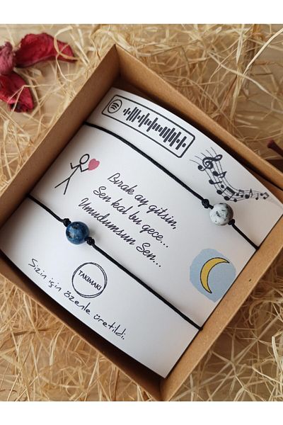 TAKIMAKI Spotify Natural Stone Lover Bracelet Set with Song Code Card Let the Moon Go You Stay Tonight