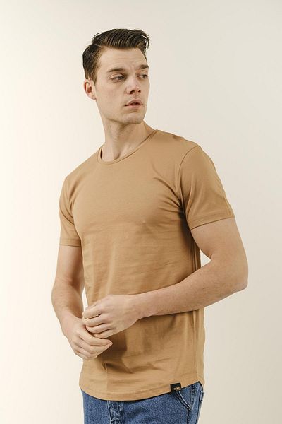 Oksit Ανδρικό μπλουζάκι μπεζ Millard Oval Collar Basic Fit