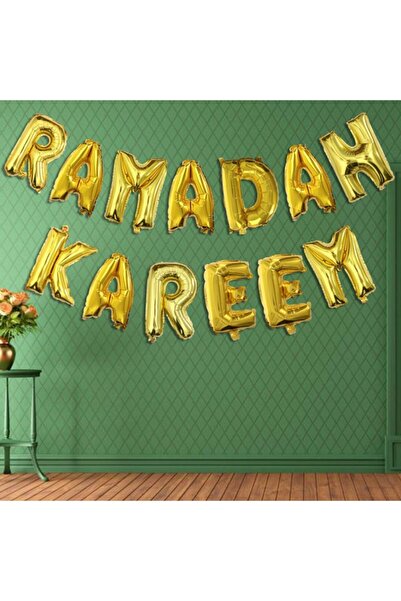 Huzur Party Store بالون رمضان كريم مكتوب باللون الذهبي من رقائق الفويل باللون...