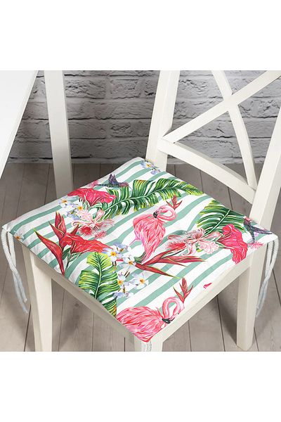 Realhomes Flamingo Motif Stripe Patterned Fluffy Square Chair Cushion