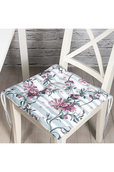 Realhomes Striped Flower Patterned Digital Printed Fluffy Square Chair Cushion