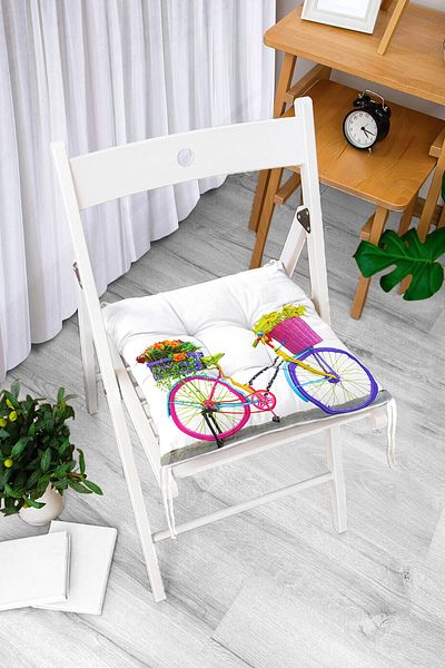 Realhomes Modern Bicycle Patterned Digital Printed Fluffy Chair Cushion