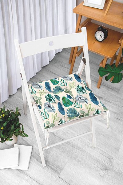 Realhomes Pofidik Square Chair Cushion with Watercolor Leaves Design on Powder Floor