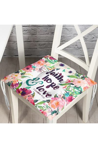 Realhomes Floral Patterned Written Digital Printed Fluffy Square Chair Cushion