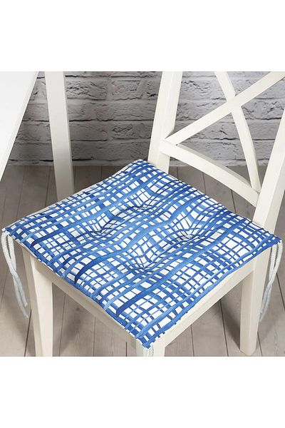 Realhomes Blue Lines Patterned Digital Printed Decorative Pouf Chair Cushion