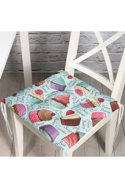 Realhomes Colorful Cupcake Patterned Digital Fluffy Chair Cushion