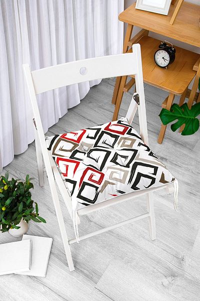 Realhomes Modern Digital Printed Fluffy Chair Cushion with Labyrinth Drawing