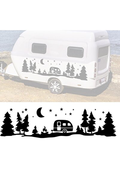 Melek Pazarı 90 × 25 سم أسود - ملصق قافلة سحب للتخييم بمناظر الغابة، ملصق