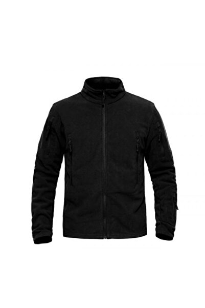 Meşem Jachetă tactică din lână de tip militar, neagră, cu cinci buzunare, cu eșarfă