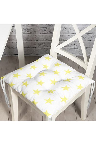 Realhomes Yellow Star Fluffy Square Chair Cushion