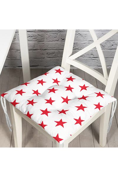 Realhomes Modern Digital Printed Fluffy Chair Cushion with Red Star Motif