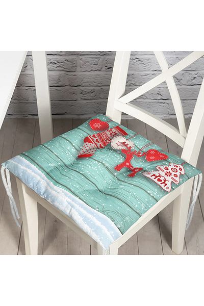 Realhomes New Year Concept Patterned Decorative Fluffy Chair Cushion on Green Background