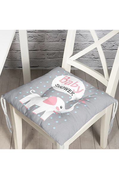 Realhomes Wellcome Baby Patterned Digital Printed Baby Room Chair Cushion on Gray Background