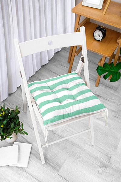 Realhomes Water Green Striped Digital Printed Modern Fluffy Chair Cushion