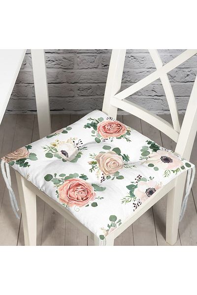 Realhomes Special Design Flower Themed Digital Printed Fluffy Square Chair Cushion