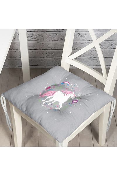 Realhomes Gray Unicorn Patterned Children's Chair - Cute and Fluffy, on the Floor