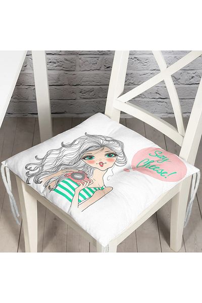 Realhomes Fashion Girl Digital Printed Μοντέρνο Αφράτο Μαξιλάρι Καρέκλας