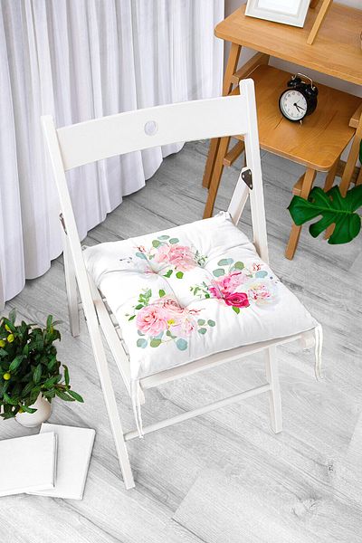Realhomes Triple Jar Flower Patterned Digital Printed Pouf Chair Cushion