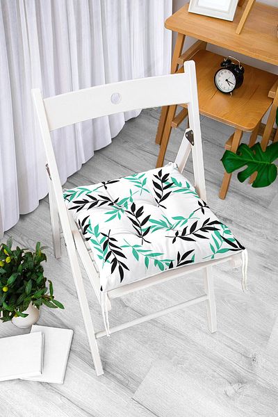 Realhomes Green Black Leaf Patterned Digital Printed Modern Fluffy Chair Cushion