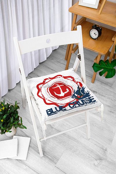 Realhomes Anchor Pattern Digital Printed Fluffy Square Chair Cushion