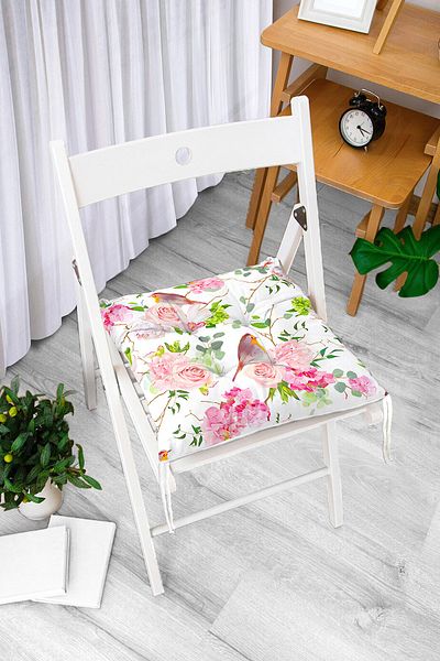 Realhomes Colorful Bird Motif Printed Digital Printed Pouf Chair Cushion