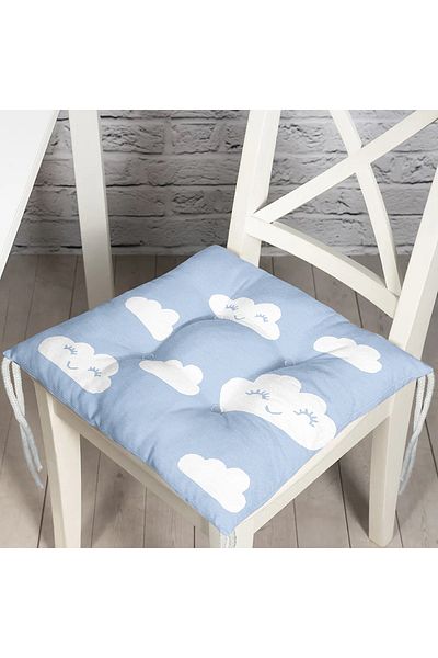 Realhomes Cloud Themed Digital Printed Modern Fluffy Chair Cushion with Blue Background