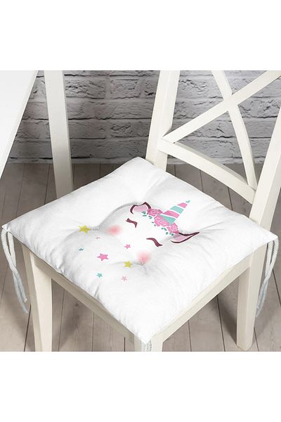 Realhomes Unicorm Motif White Children's Room Chair - Pouf Cushion