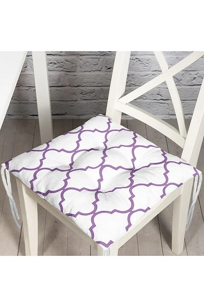 Realhomes Purple Colored Ogea Patterned Digital Printed Pouf Chair Cushion