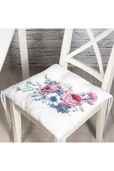 Realhomes Lilac Colored Digital Printed Pouf Chair Cushion with Begonia Motif